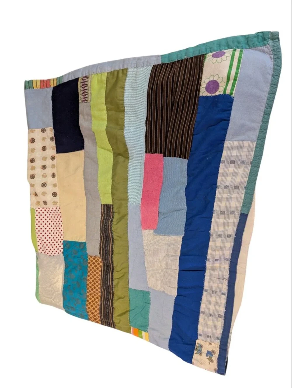 60s 70s Vintage Crazy Patchwork Multi Color Quilt